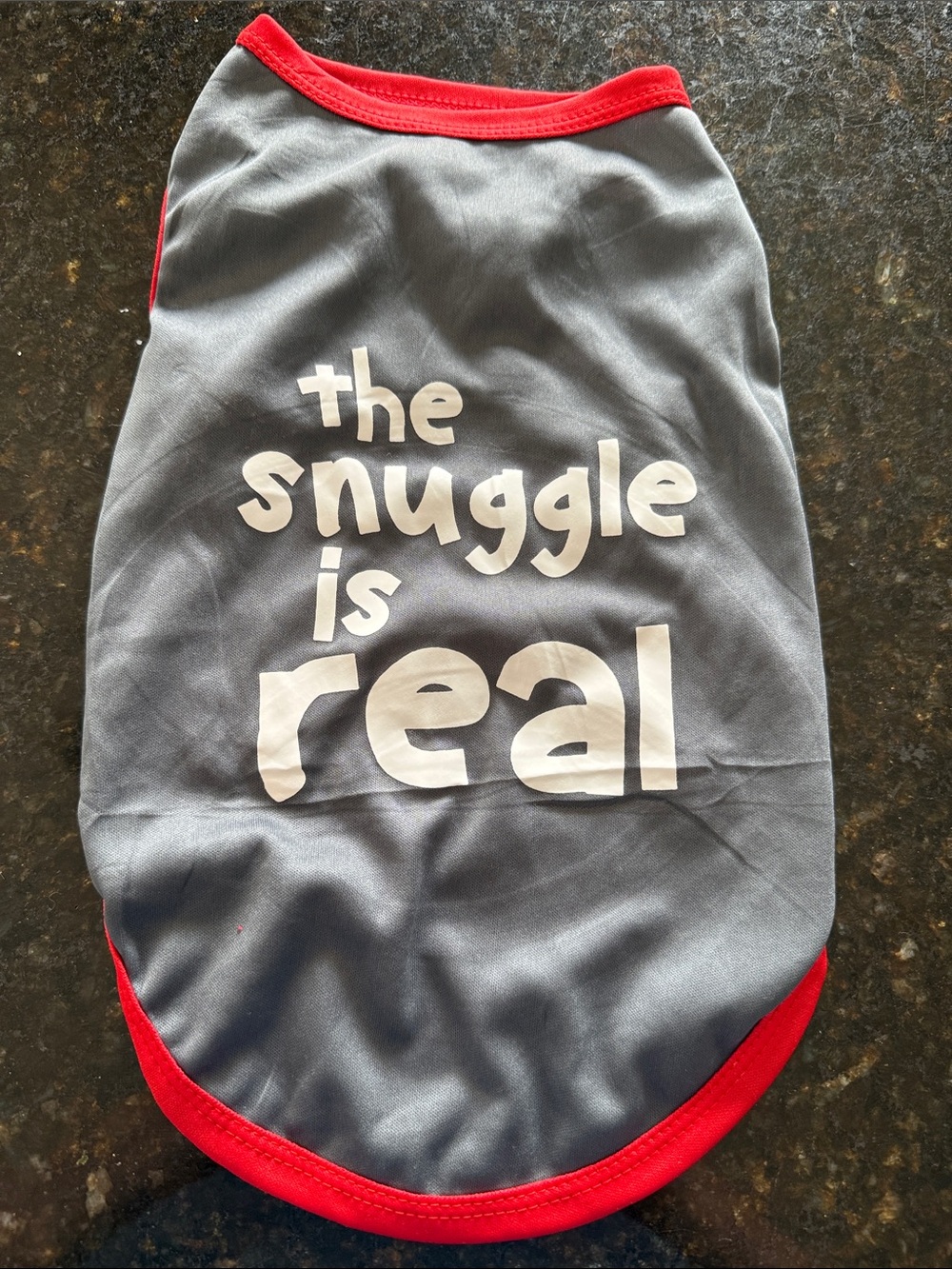 Gray Pet Tee with Red Trim - "the snuggle is real"